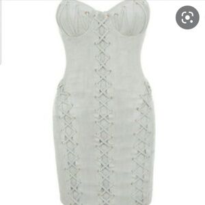 HOUSE OF CB 'Irvina' Suedette Dove Grey Strapless Dress SIZE XS